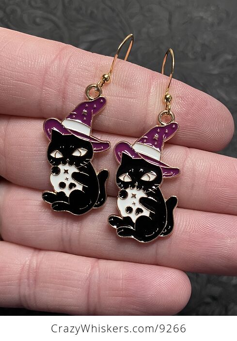 Halloween Witchy Black Cat Hugging Skull Earrings - #7lzjzVQDX8o-2