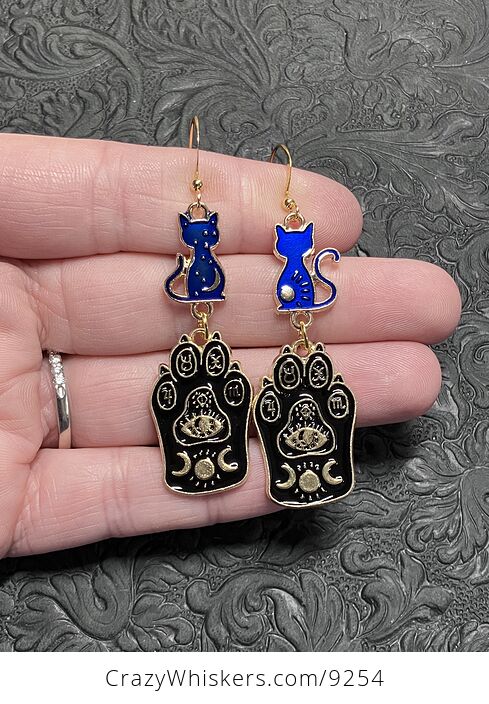 Halloween Witchy Black Cat Mystical Celestial Kitty Earrings - #4800eC3lHrQ-1