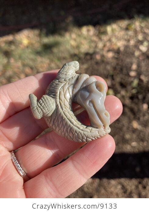 Hand Carved Alligator in Oregon Succor Creek Jasper Stone Cabochon Pendant Jewelry - #GPfbnscQLF8-2