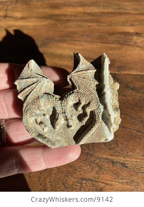 Hand Carved Dual Dragons Forming a Heart Figurine in Stone with Crystals - #rl2YZNWatmk-1