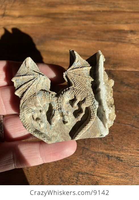 Hand Carved Dual Dragons Forming a Heart Figurine in Stone with Crystals - #rl2YZNWatmk-3