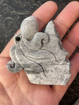 Hand Carved Dual Sided Gray Quartz Crystal Stone Octopus Figurine #8efMFLZHkmw