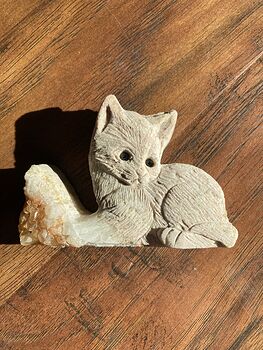 Hand Carved Kitten Figurine in Quartz Crystal Stone #6XJPgKisxGw