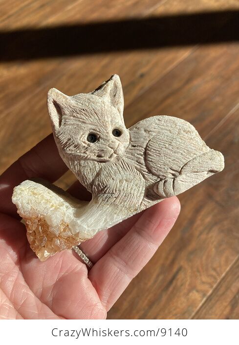 Hand Carved Kitten Figurine in Quartz Crystal Stone - #6XJPgKisxGw-2