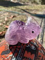 Hand Carved Purple Amethyst Stone Chameleon Lizard Crystal Figurine #1IncuhTZEIk