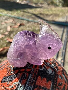 Hand Carved Purple Amethyst Stone Chameleon Lizard Crystal Figurine #1IncuhTZEIk