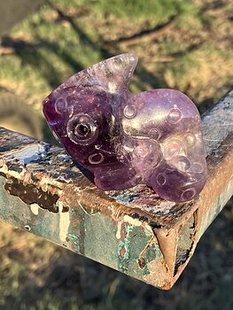 Hand Carved Purple Amethyst Stone Chameleon Lizard Crystal Figurine #EDMb7JX1YdA
