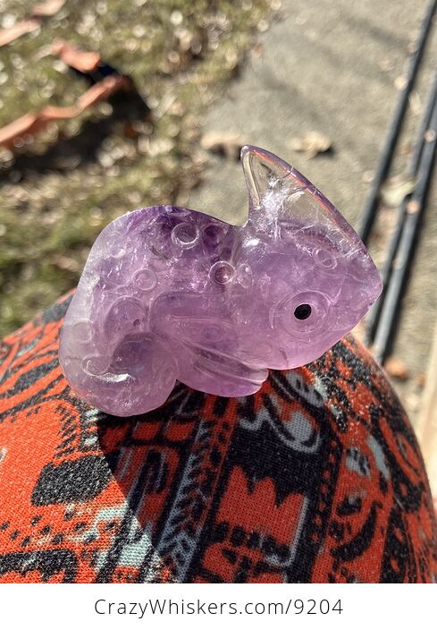 Hand Carved Purple Amethyst Stone Chameleon Lizard Crystal Figurine - #1IncuhTZEIk-5