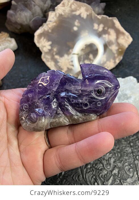 Hand Carved Purple Amethyst Stone Chameleon Lizard Crystal Figurine - #1lmAE8PkPVA-1
