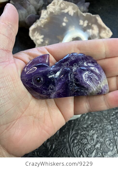 Hand Carved Purple Amethyst Stone Chameleon Lizard Crystal Figurine - #1lmAE8PkPVA-3
