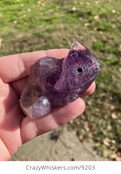 Hand Carved Purple Amethyst Stone Chameleon Lizard Crystal Figurine - #fMKjxTpHsFk-2