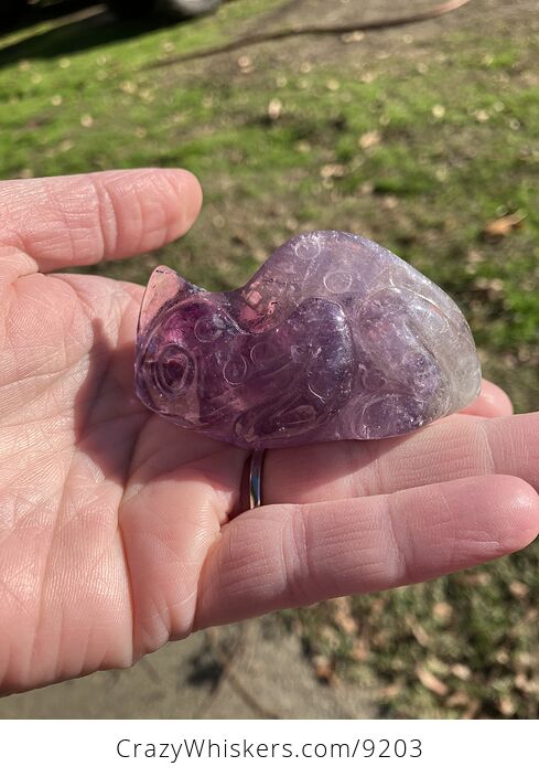 Hand Carved Purple Amethyst Stone Chameleon Lizard Crystal Figurine - #fMKjxTpHsFk-3