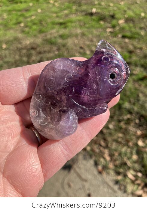Hand Carved Purple Amethyst Stone Chameleon Lizard Crystal Figurine - #fMKjxTpHsFk-1