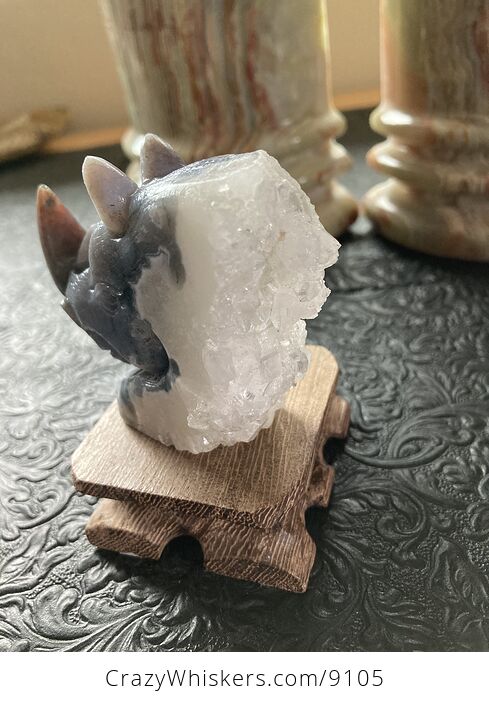 Hand Carved Rhinoceros Head in Fancy Agate Crystal Stone - #xJswfsiTaL0-6