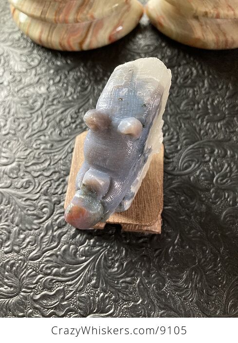 Hand Carved Rhinoceros Head in Fancy Agate Crystal Stone - #xJswfsiTaL0-8