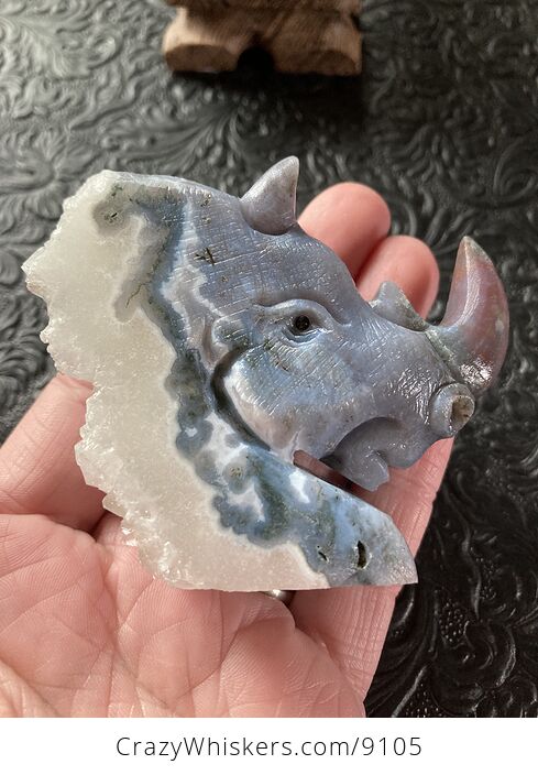 Hand Carved Rhinoceros Head in Fancy Agate Crystal Stone - #xJswfsiTaL0-10