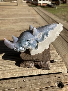 Hand Carved Rhinoceros Head in Moss Agate Crystal Stone #630XcL5uAIY