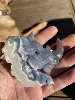Hand Carved Rhinoceros Head in Moss Agate Crystal Stone #xJswfsiTaL0