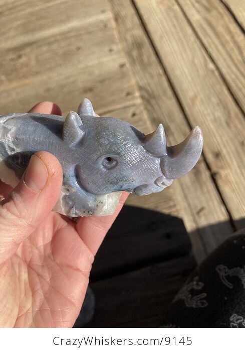 Hand Carved Rhinoceros Head in Moss Agate Crystal Stone - #630XcL5uAIY-6