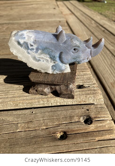 Hand Carved Rhinoceros Head in Moss Agate Crystal Stone - #630XcL5uAIY-3