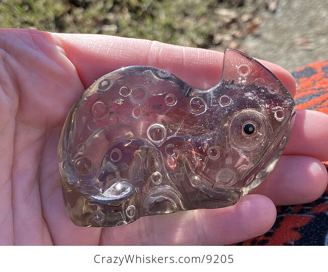 Hand Carved Smoky Quartz Stone Chameleon Lizard Crystal Figurine - #tjytShXof9w-5