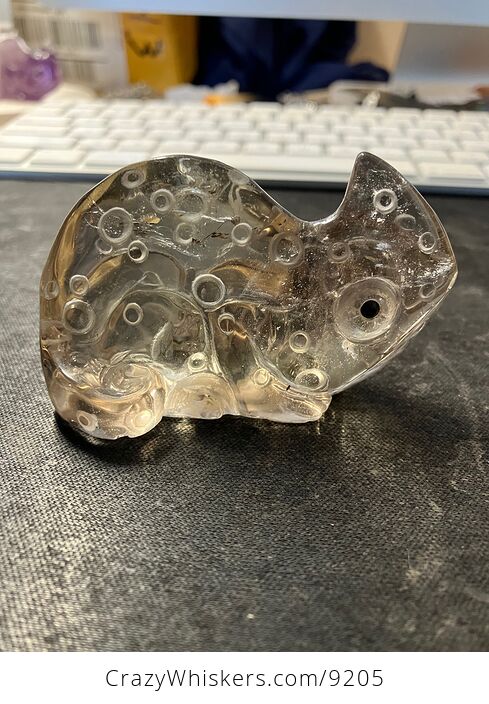 Hand Carved Smoky Quartz Stone Chameleon Lizard Crystal Figurine - #tjytShXof9w-1