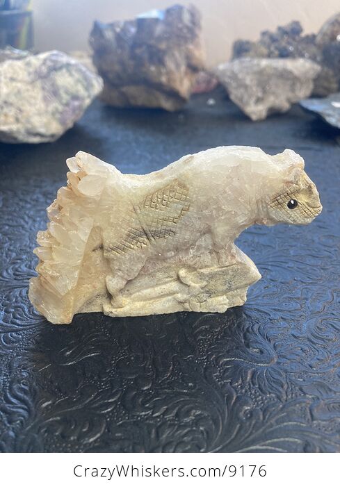 Hand Carved Stone Rhinoceros Crystal Figurine - #nX6NZBjusZ4-1