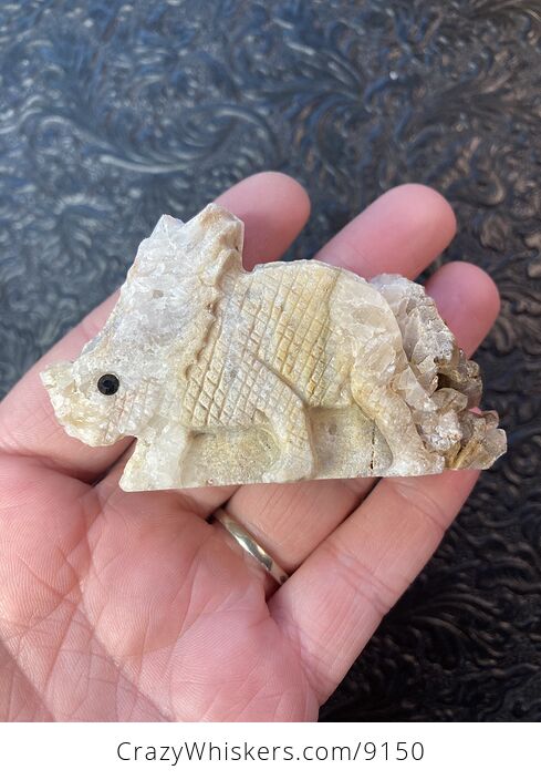 Hand Carved Stone Triceratops Dinosaur Crystal Figurine - #O1J8FaVKyLM-1