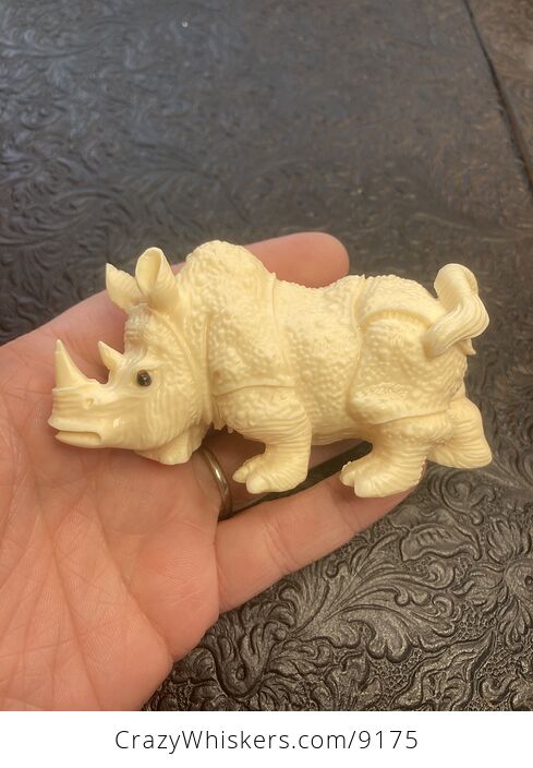 Hand Carved Tagua Nut Rhinoceros Figurine - #Cdvo3Y7V14M-2