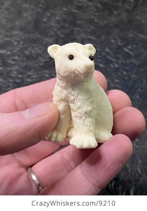 Hand Carved Tagua Nut Sitting Polar Bear Cub Figurine - #oJWlCC7Kvbo-4
