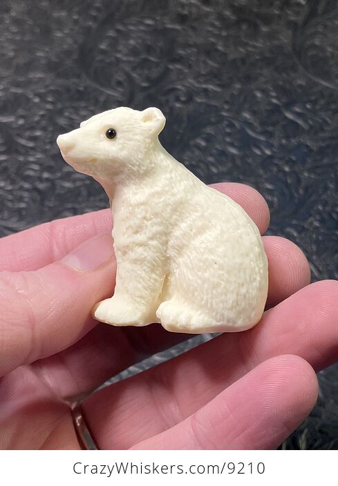Hand Carved Tagua Nut Sitting Polar Bear Cub Figurine - #oJWlCC7Kvbo-1