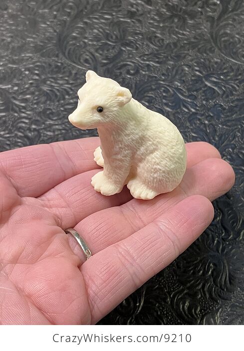 Hand Carved Tagua Nut Sitting Polar Bear Cub Figurine - #oJWlCC7Kvbo-3