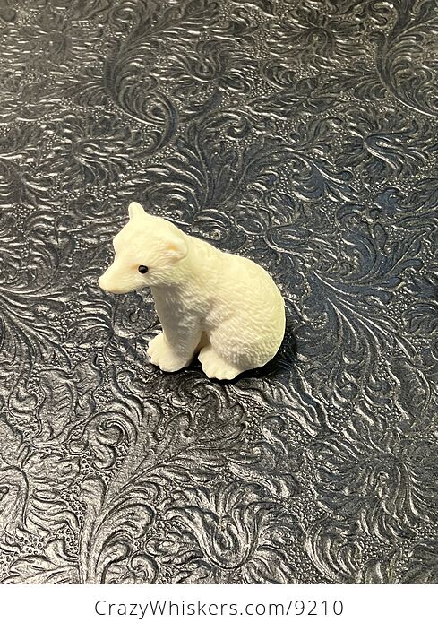 Hand Carved Tagua Nut Sitting Polar Bear Cub Figurine - #oJWlCC7Kvbo-2