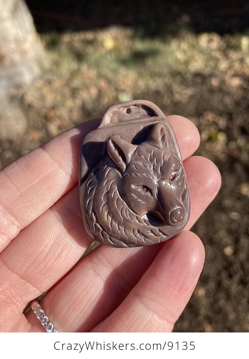 Hand Carved Wolf Succor Creek Jasper Stone Top Drilled Pendant Bead Cabochon - #hh21cOUijhA-1