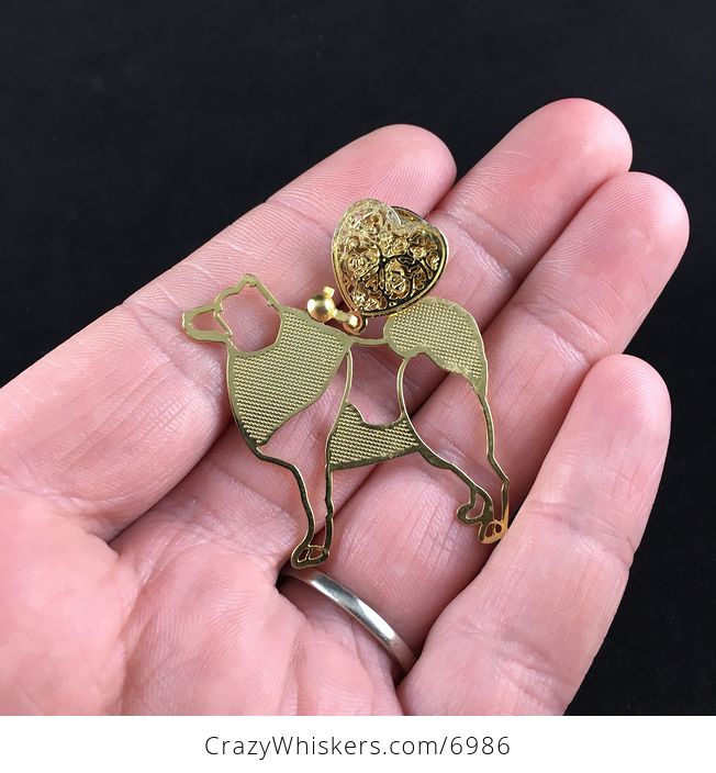 Hanging Gold Toned Dog Brooch Pin Jewelry - #BOIPCykAxNM-1