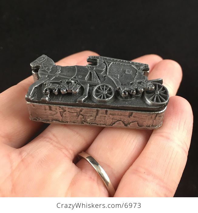 Horse and Buggy Earrings Brooch Necklace and Trinket Jewelry Box Set Vintage Torino Pewter - #xECmRdzr96A-2