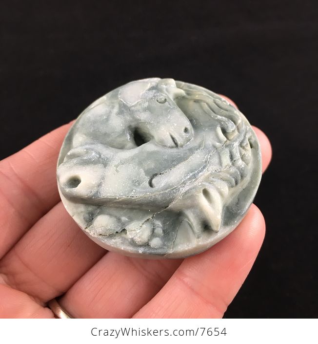 Horse and Foal Carved Ribbon Jasper Stone Pendant Jewelry - #WvvpIdoQM6g-3