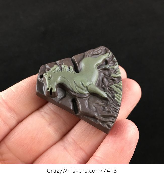 Horse Carved Ribbon Jasper Stone Pendant - #uXWgUUvvMl8-4