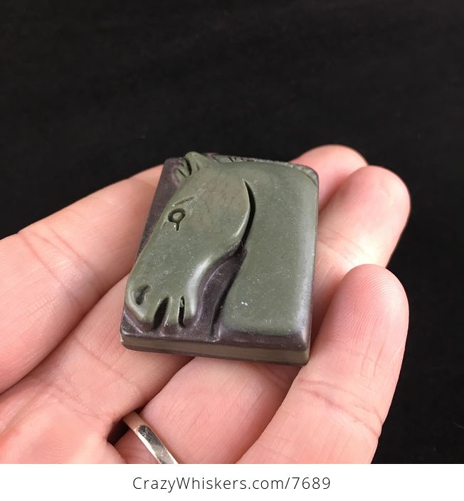 Horse Carved Ribbon Jasper Stone Pendant Jewelry - #LeFk95X6gYo-2