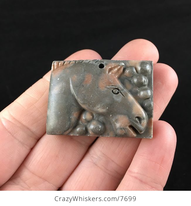 Horse Carved Ribbon Jasper Stone Pendant Jewelry - #SIEbaHf5L3M-1