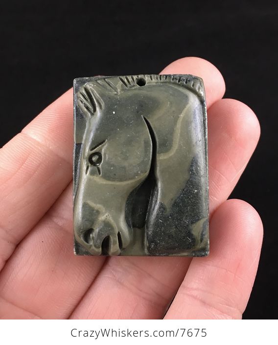 Horse Carved Ribbon Jasper Stone Pendant Jewelry - #tQRRS9koXi4-1