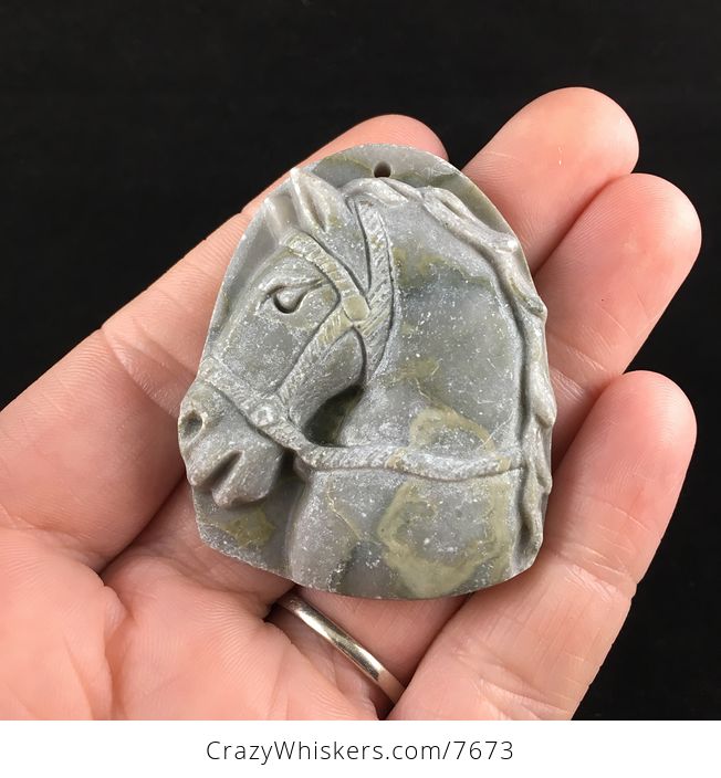 Horse Carved Ribbon Jasper Stone Pendant Jewelry - #xxzBZPsdrnE-1
