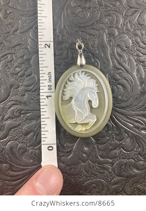 Horse Mother of Pearl Carved and Jasper Stone Jewelry Pendant - #5LSr24kE07c-5