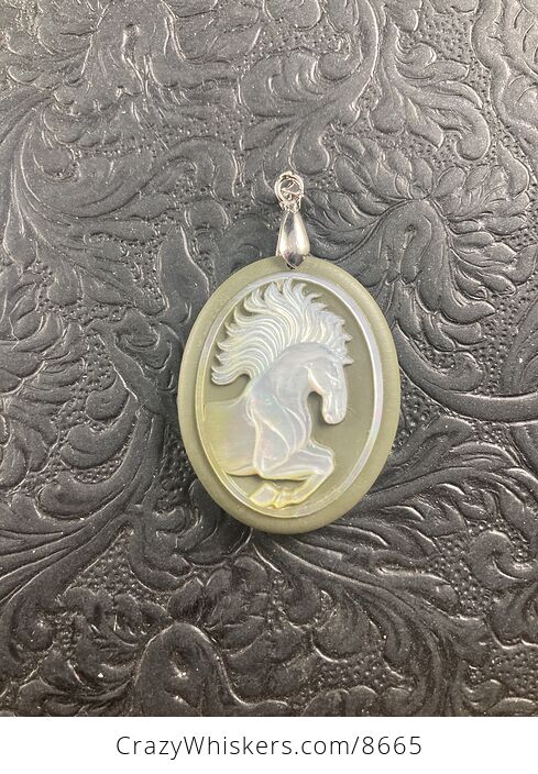 Horse Mother of Pearl Carved and Jasper Stone Jewelry Pendant - #5LSr24kE07c-4
