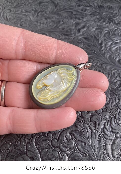Horse Mother of Pearl Carved and Jasper Stone Jewelry Pendant - #eNMlN4dIHLw-3