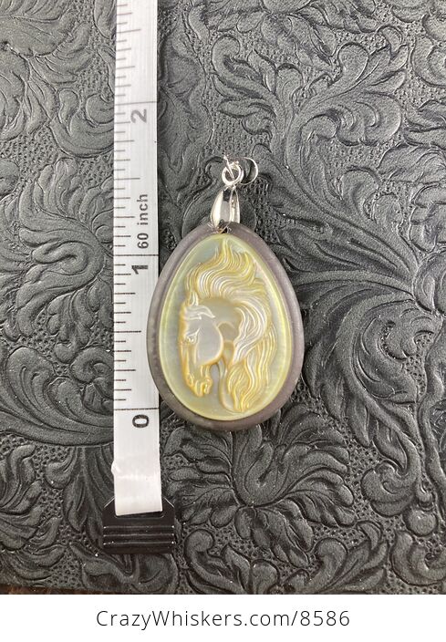 Horse Mother of Pearl Carved and Jasper Stone Jewelry Pendant - #eNMlN4dIHLw-6