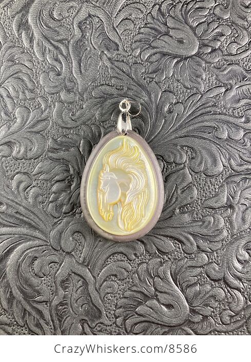 Horse Mother of Pearl Carved and Jasper Stone Jewelry Pendant - #eNMlN4dIHLw-5