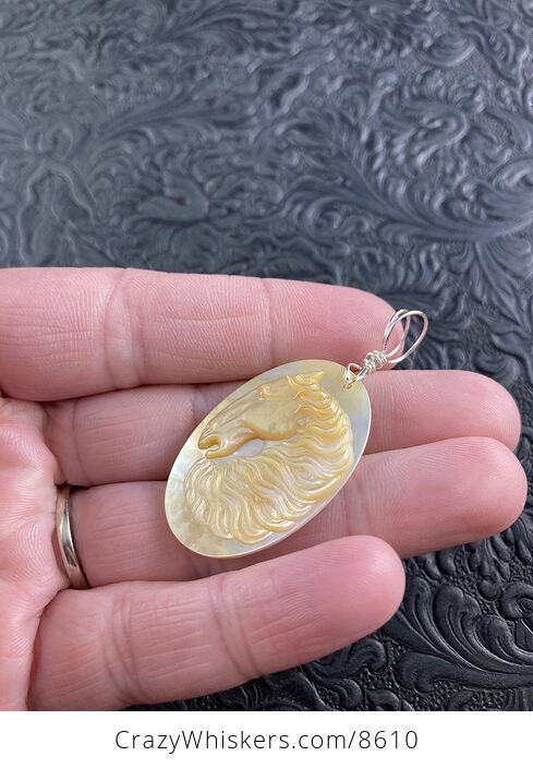 Horse Mother of Pearl Carved and Jewelry Pendant - #aKlex0ESuQU-3
