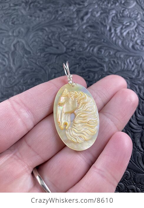 Horse Mother of Pearl Carved and Jewelry Pendant - #aKlex0ESuQU-2
