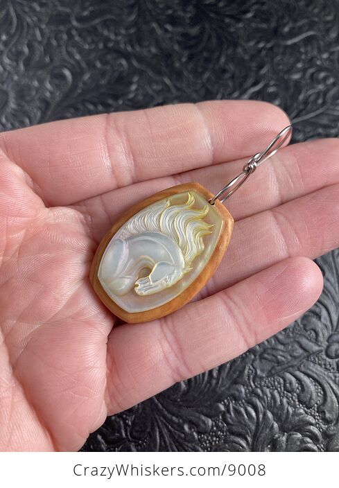 Horse Mother of Pearl Carved Shell Jewelry Pendant - #8Y86jlsAANE-2